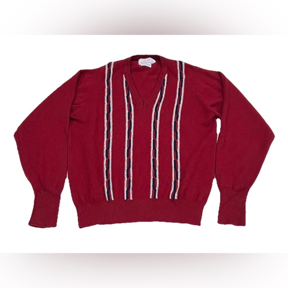VTG Berk Burlington by Ballantyne Red 100% Cashmere V-Neck Sweater MEASUREMENTS